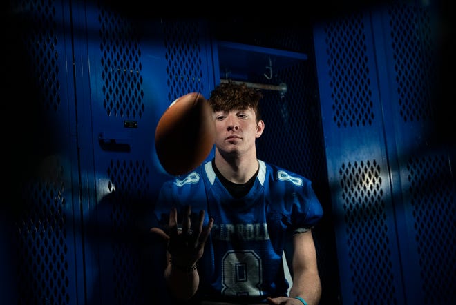 Keegan Ellis is the 2022 Journal and Courier Small School Offensive Football Player of the Year. Photo taken, Monday, Dec. 19, 2022, at Carroll High School in Flora, Ind. 
