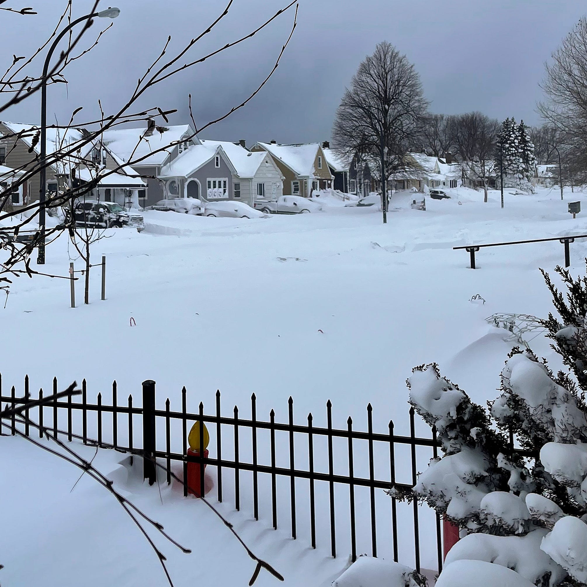 Snow blankets a neighborhood on Christmas Day in Buffalo, N.Y.