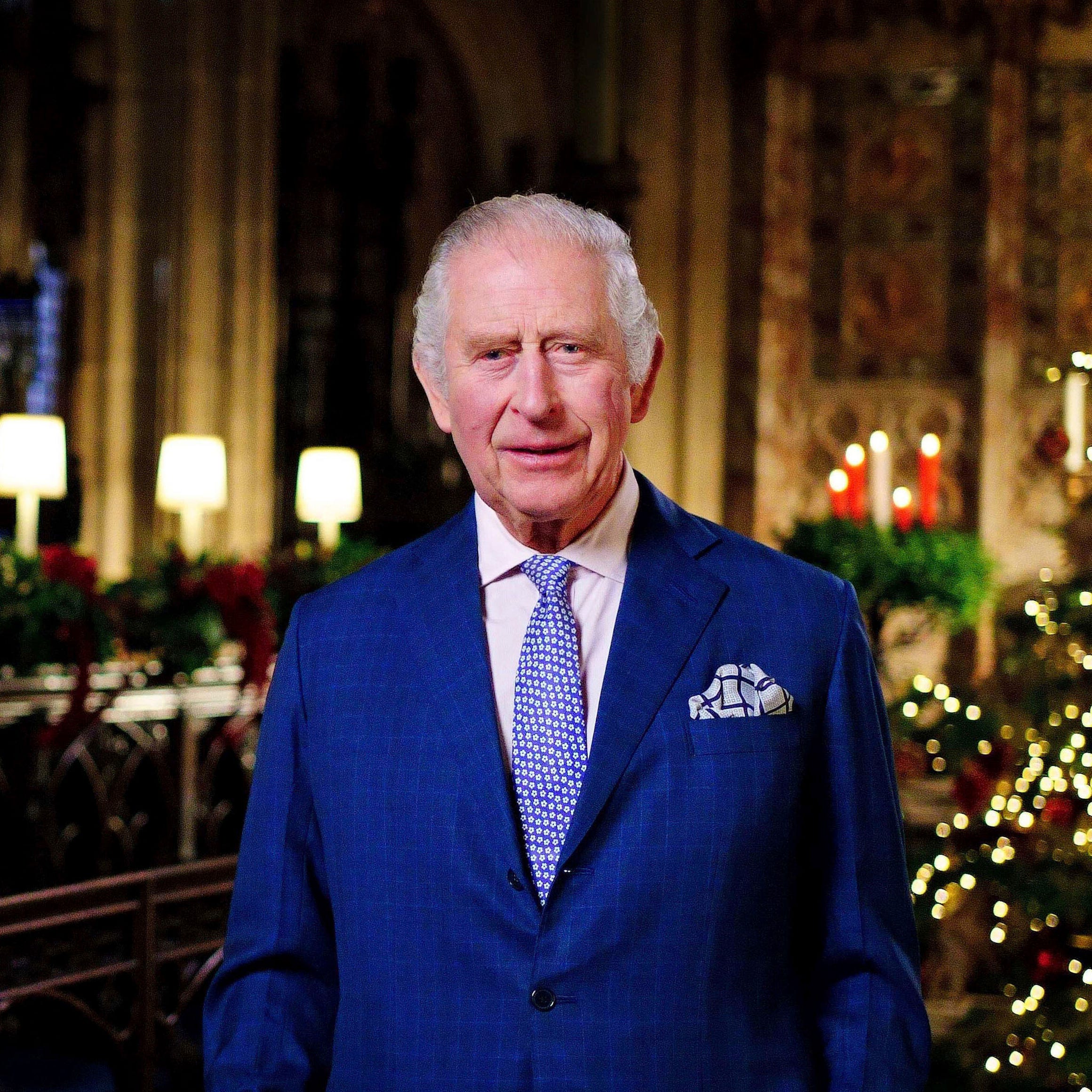 Britain's King Charles III delivers his message during the recording of his first Christmas broadcast in the Quire of St George's Chapel at Windsor Castle, Berkshire, England, Tuesday, Dec. 13, 2022. King Charles III evoked memories of his late mother, Queen Elizabeth II, as he broadcast his first Christmas message as monarch on Sunday, Dec. 25, 2022.