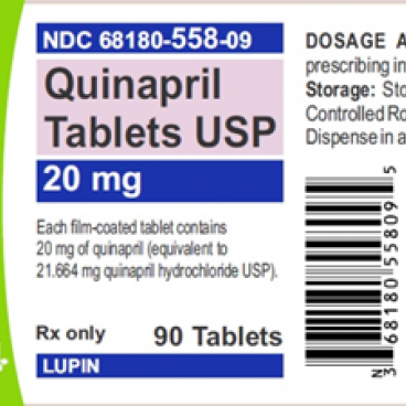 Lupin is recalling its 20 mg Quinapril tablets sold in 90 count bottles.