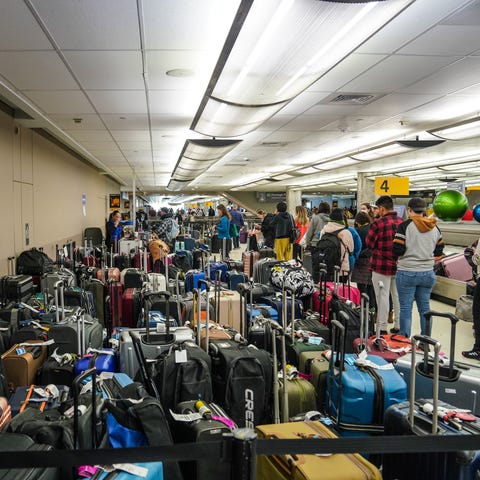 Bags at Denver International Airport awaiting reun