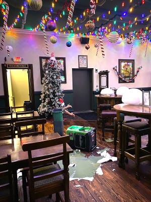 A large chunk of the ceiling at Molly Brannigan's fell in this week while cleanup continues after a burst pipe caused "devastating" damage to the tavern over Christmas weekend.