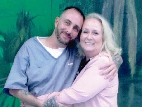 William Jennings, and his mother, Audrey Jennings Hudgins, in a 2019 photo at the Wakulla Correctional Institution.