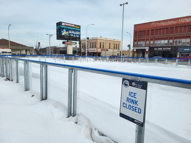 A small ice rink is partly installed at McMorran Plaza on Wednesday, Dec. 28, 2022, in downtown Port Huron.