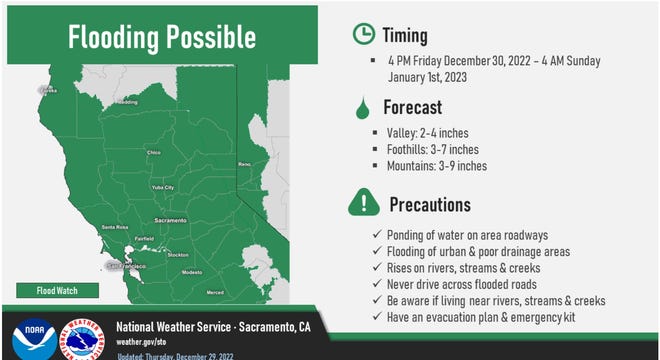 With 2 to 4 inches of rain expected in the valley, a flood watch was issued for much of the North State on Thursday.
