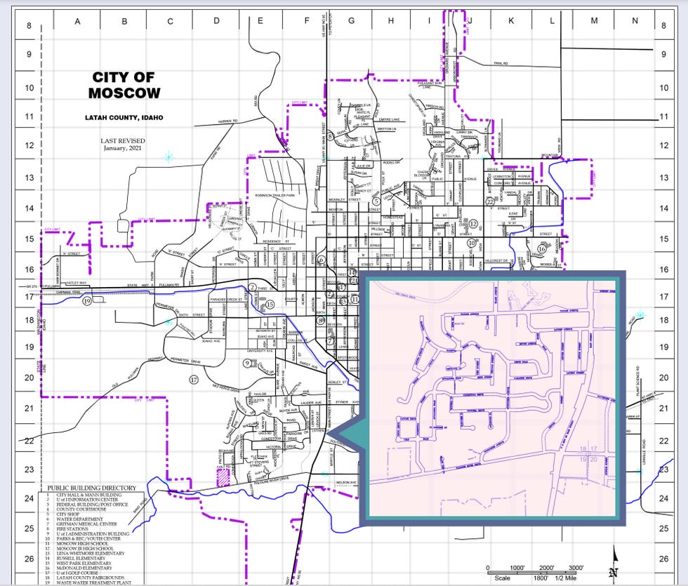 The Moscow Police Department released this map seeking video footage from the public for the night four University of Idaho students were slain.