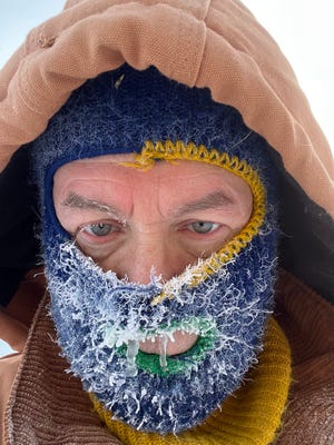 Despite multiple layers, Chris Hardie bore the brunt of the sub-zero weather.