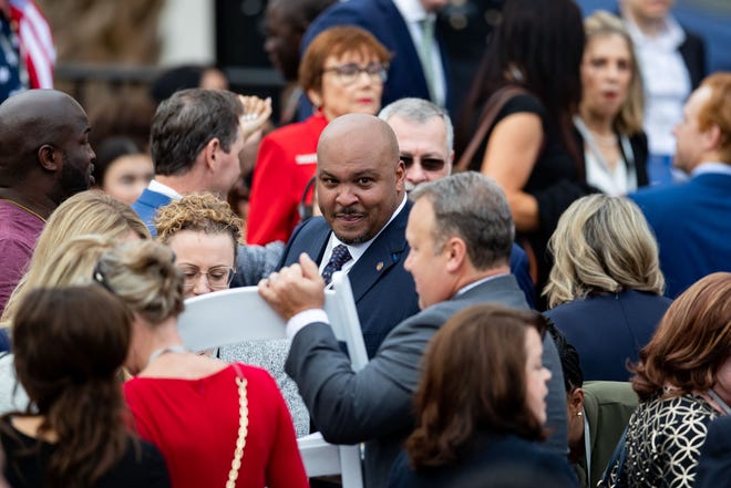 Corey Simon attends Governor Ron DeSantis' inauguration on January 2, 2023.