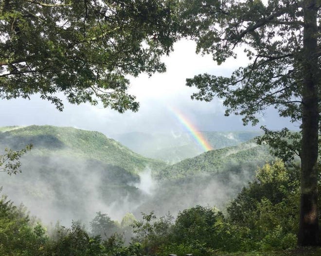 A rainbow is seen in the Green River Gorge.