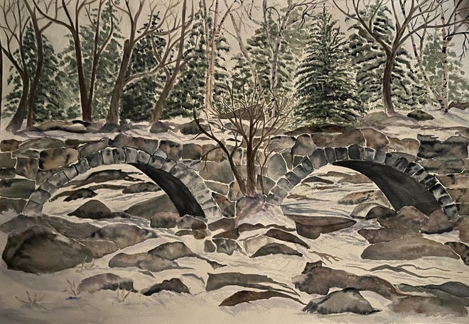 Arched Stone Bridge, Stoddard, N.H. a  watercolor by Cheryl Sager