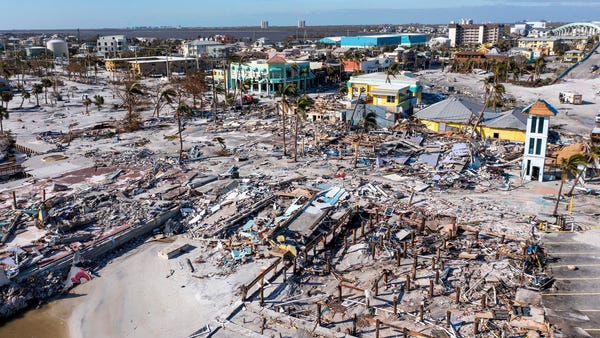Damage to Fort Myers Beach after Hurricane Ian on 
