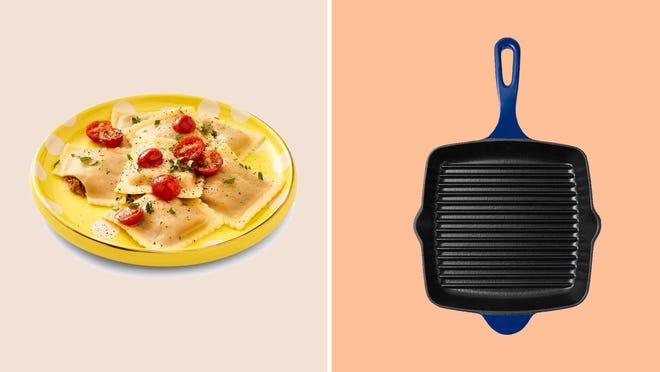 Tabitha Brown Target Collection: Ravioli Pizza and Blue Cast Iron Grill
