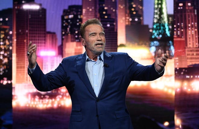 US-Austrian actor and Former Governor of California Arnold Schwarzenegger speaks about clean energy during the Consumer Electronics Show (CES) on January 4, 2023 in Las Vegas, Nevada.