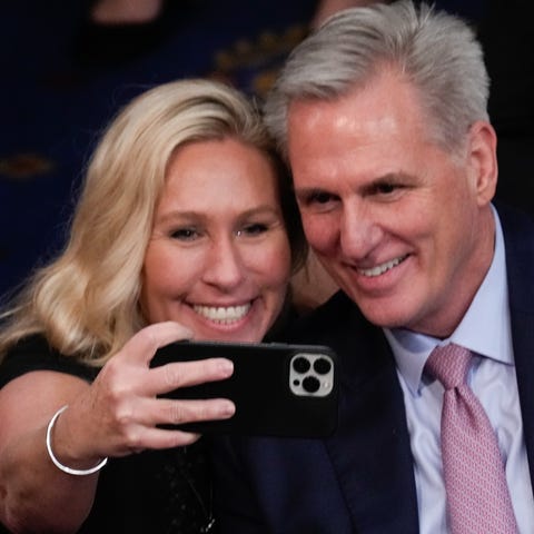 Rep. Marjorie Taylor Greene, R-Ga., takes a selfie