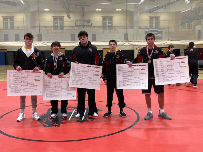 Whitman-Hanson had five champions at the first Bob Gay Invitiaiton on Saturday, Jan. 7, 2023. Charlie Lussier (106 pounds), Christian Grimaldi (113), Braden Kain (138), Aidan Guiliani (145) and Maddox Colclough (285) all won their respective divisions.