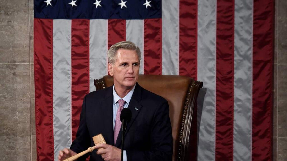 Newly elected Speaker of the US House of Representatives Kevin McCarthy holds the gavel after he was elected on the 15th ballot at the US Capitol in Washington, DC, on January 7, 2023. Kevin McCarthy's election to his dream job of speaker of the US House of Representatives was secured through a mix of bombproof ambition, a talent for cutting deals and a proven track record of getting Republicans what they need.