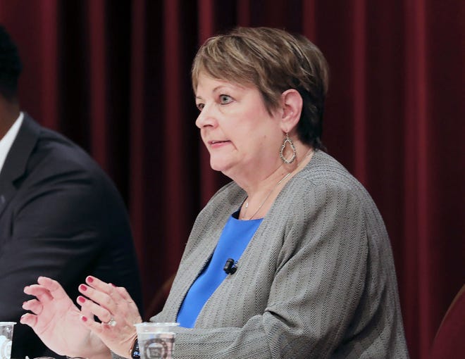Janet Protasiewicz, a Milwaukee County Judge and state Supreme Court contender participates in candidate forum at Monona Terrace in Madison, Wis. Monday, Jan. 9, 2023.