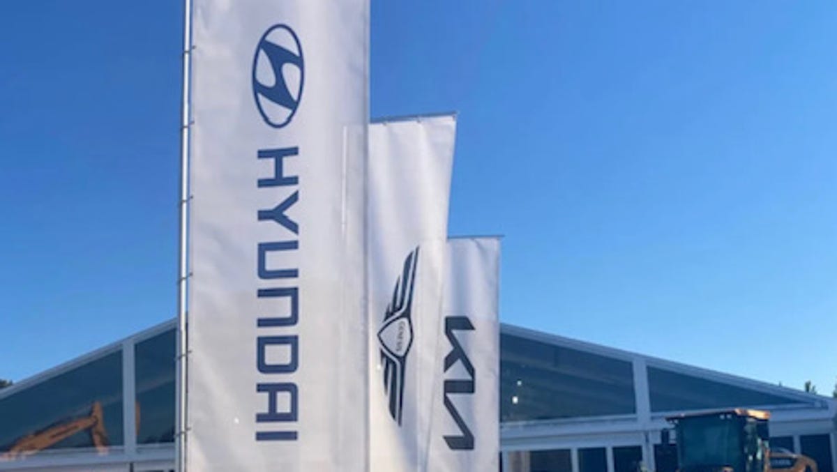 A Hyundai sign is photographed at the groundbreaking ceremony for the plant in October 2022.