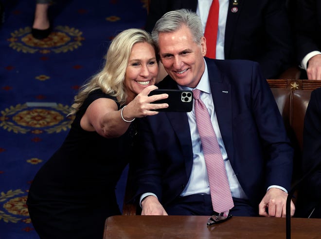 Rep. Marjorie Taylor Greene celebrated Kevin McCarthy's win as Republican Speaker of the House by sharing a video using Dr. Dre's "Still D.R.E." song in the background.