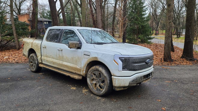 Got mud? The 2023 Ford F-150 Lightning EV after a day at Holy Oaks ORV Park.