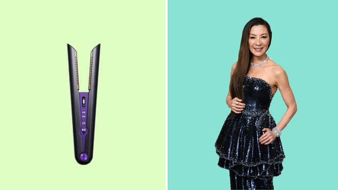 Michelle Yeoh's sleek strands at the 2023 Golden Globes were made possible by a Dyson Corrale straightener.