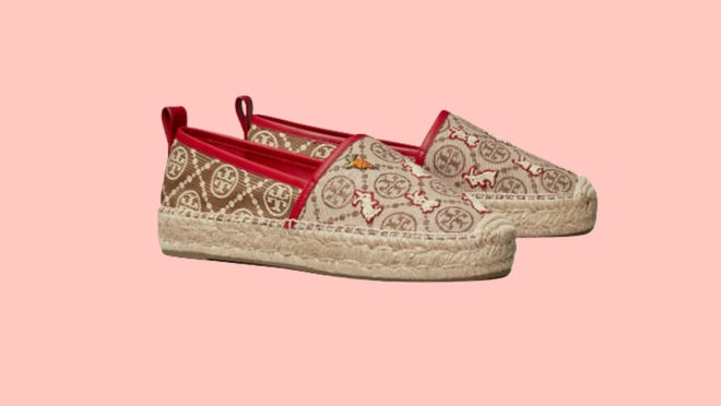 Step into the Lunar New Year with these classic Tory Burch espadrilles embellished with embroidered bunnies.