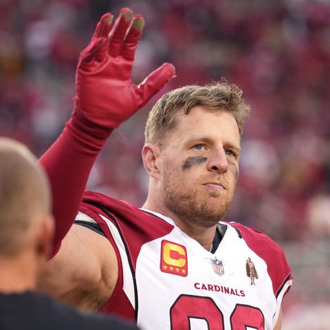 J.J. Watt waves after being removed from the game 