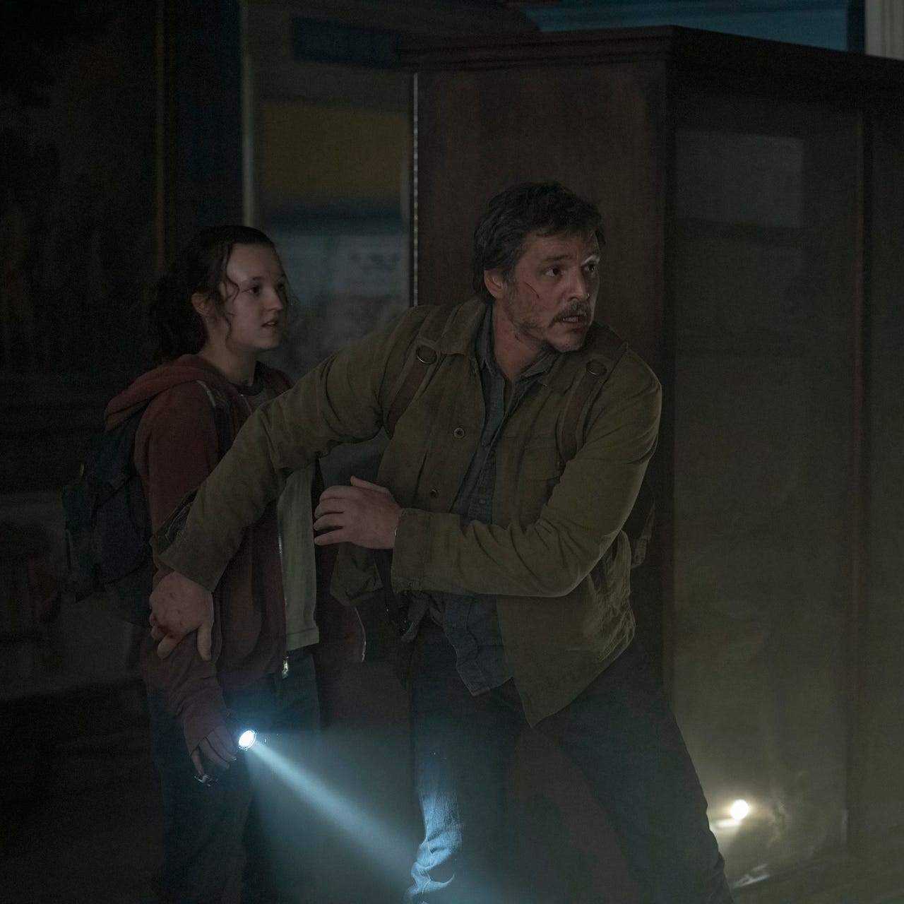 Bella Ramsey as Ellie and Pedro Pascal as Joel in HBO's "The Last of Us."