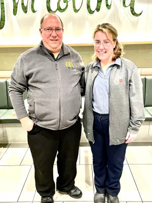 Dave Ursich, General Manager of Honesdale's McDonald's restaurant, has been named the Jaycees' "Boss of the Year." Dave has worked here for 36 years. He's pictured with his oldest daughter, Abigail.