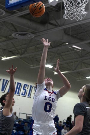 LCU forward Grace Foster, pictured during the Lady Chaps' win Thursday against Eastern New Mexico, had 14 points and 13 rebounds Saturday in a 67-50 victory against Western New Mexico.