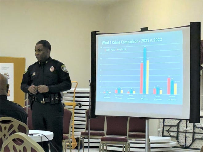 Petersburg Police Chief Travis Christian speaks during a meeting Thursday, Jan. 12, 2023 at Bethany Baptist Church in Petersburg.