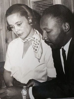 Maude Ballou with Dr. Martin Luther King at Dexter Ave. Baptist Church.