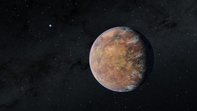 An illustration of the newly discovered Earth-size planet TOI-700e orbiting within the habitable zone of its star. Its Earth-size sibling, TOI 700d, can be seen in the distance. Joey Rodriguez, an assistant professor in MSU’s Department of Physics and Astronomy, is part of the team of researchers working with NASA’s Transiting Exoplanet Survey Satellite that discovered the planet.