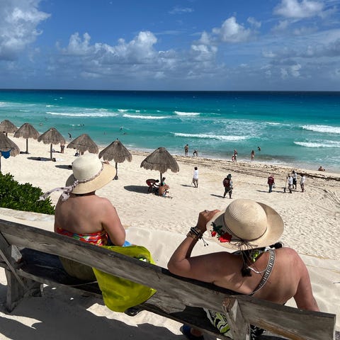 Women look at the sea in Playa Delfines (Dolphin B