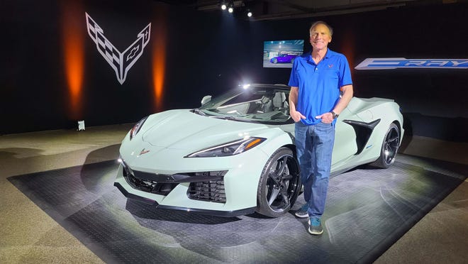 Executive Chief Engineer Tadge Juechter and his new toy, the 2024 Chevrolet Corvette E-Ray.
