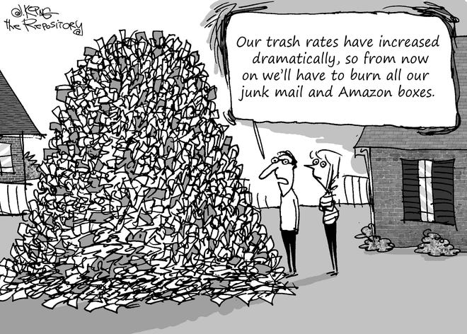 Editorial cartoonist Jerry King looks at the rising cost of garbage pickup.