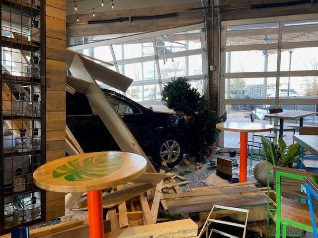An SUV crashed into Bel Air Cantina on Jan. 18 in Oak Creek's Drexel Town Square after the driver, a 37-year-old woman, had a "medical episode," according to police.