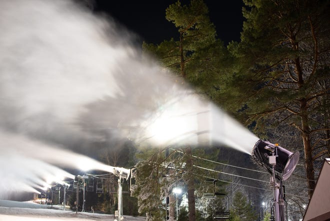 Mansfield's winter weather hasn't stopped the fun at Snow Trails as snow guns make snow.