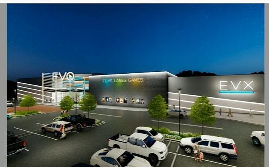 This rendering shows EVO Entertainment Group's planned film complex in Hutto. It features his 8 screens with dining and all reclining seats.