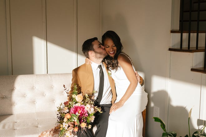 Real-life newlyweds Lauren and Nate Shelton served as models for the shoot.