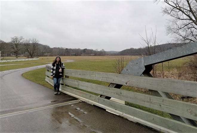 Holmes County Park District Director Jen Halverson stands at the east entrance to the old fairgrounds property off of state Route 39, which is now a park. Halverson and the park board is seeking community input to name the park.