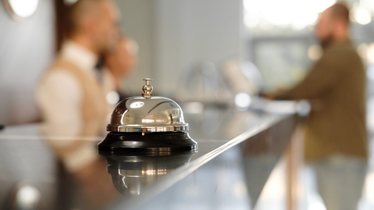 A service bell is seen at reception.