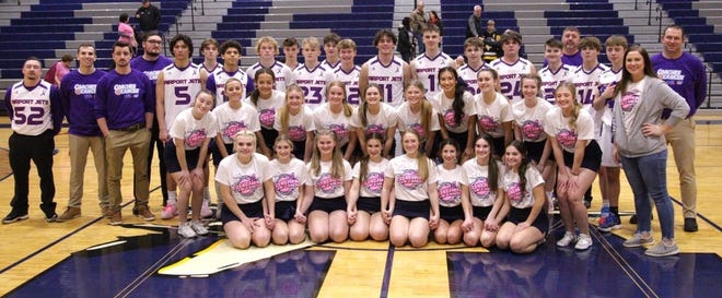 The Airport boys basketball team and cheerleaders wore special uniforms Friday night for a Coaches vs. Cancer game against Grosse Ile. All proceeds were donated to the American Cancer Society.