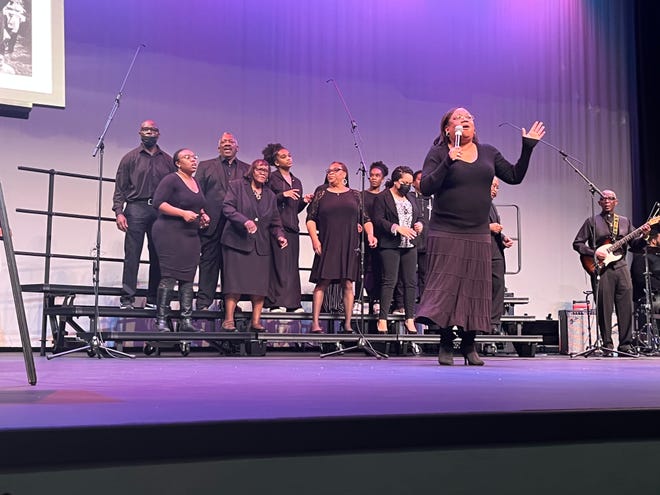 Singer Demetrius Crawford leads the Hannaway Original Church of God choir during the annual MLK Celebration at Columbia State Community College on Wednesday, Jan. 18, 2023. A half dozen community choirs performed spiritual hymns and songs of joy, worship and celebration from the era of Dr. Martin Luther King Jr.