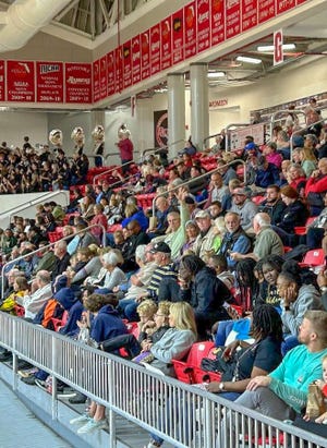Destin snowbirds who accepted NWF State College Athletic Director Ramsey Ross’s invitation to watch the basketball games , Jan. 21, nearly filled an entire section of Raider Arena. All were treated to an exciting performance and victories by both the men’s and women’s teams.