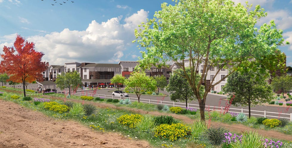 Conceptual art for The Homestead at Lehi Crossings multifamily development in north Mesa.
