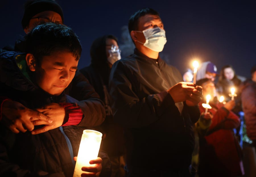 A candlelight vigil on Jan. 23, 2023, for victims of a deadly mass shooting at a ballroom dance studio in Monterey Park, Calif.