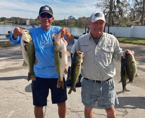 Bill Barlow, left, and Jerry Davis had 18.40 pounds to win the Wednesday Open Bass Series tournament Jan. 18 on the Winter Haven South Chain.