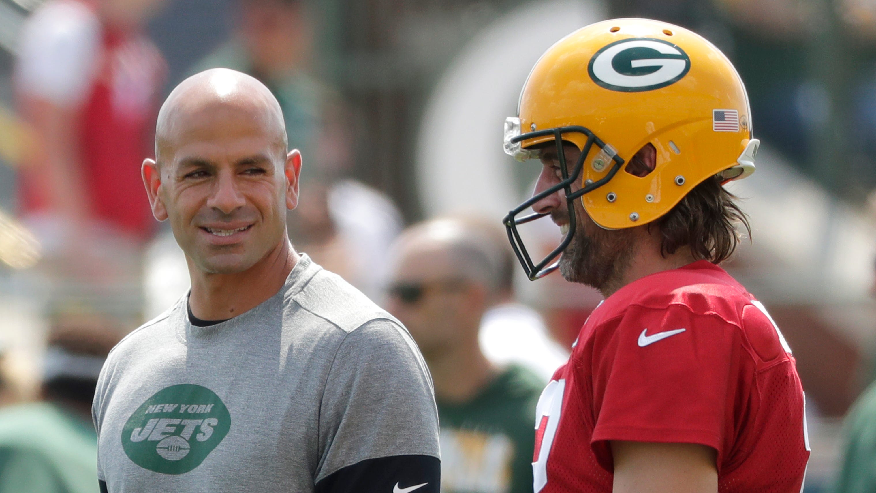 Could Packers QB Aaron Rodgers, right, join forces with coach Robert Saleh and the New York Jets?