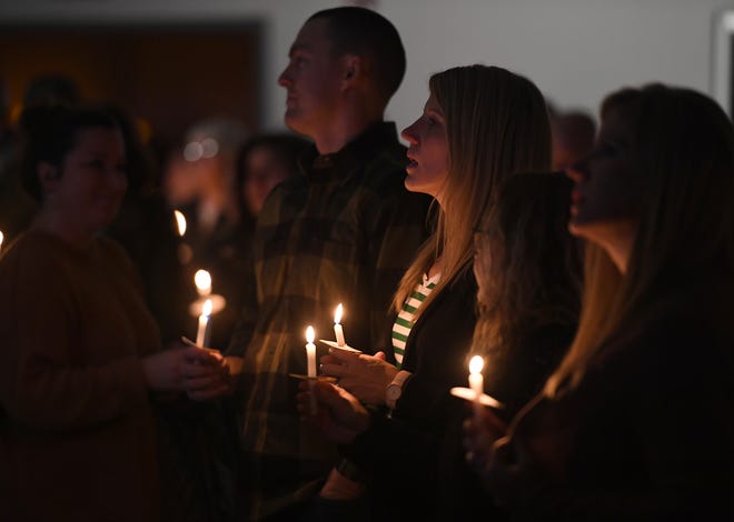 A vigil is held for Jamin Pugh, a pro wrestler known as Jay Briscoe, Wednesday, Jan. 25, 2023, at the Elliott Worship Center in Laurel, Delaware.